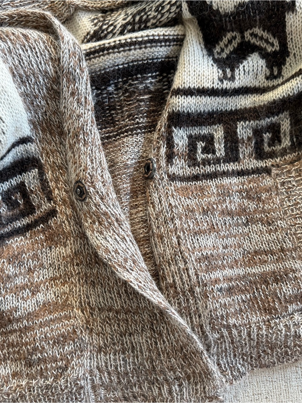 Isabel Marant Etoile Brown Cream Alpaca-Pattern Alpaca and Wool Cardigan Large - Picture 13 of 16